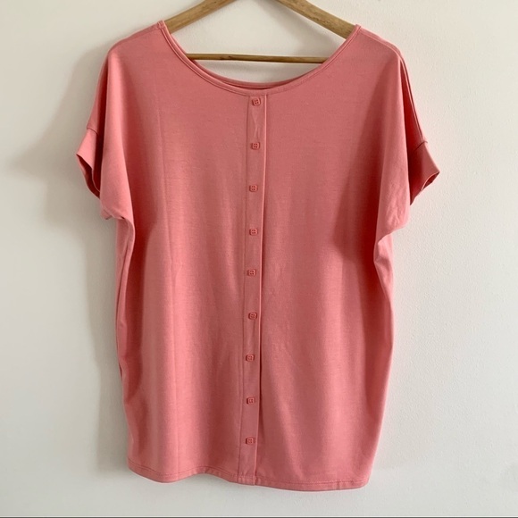 Nwot Coral Pink Loose Flowy Lightweight Cuff Short Sleeve Oversized - Picture 3 of 7